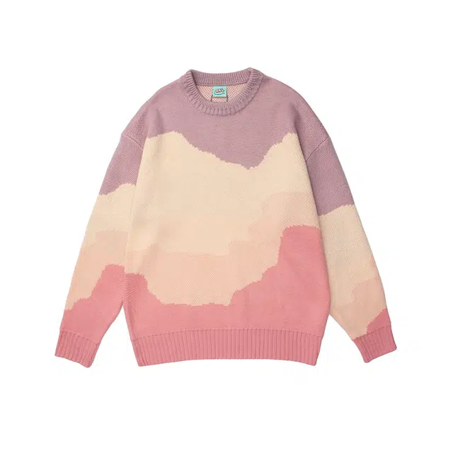 奇迹街区 潮牌百搭时尚舒适圆领宽松纯色拼色长袖针织衫 男女同款