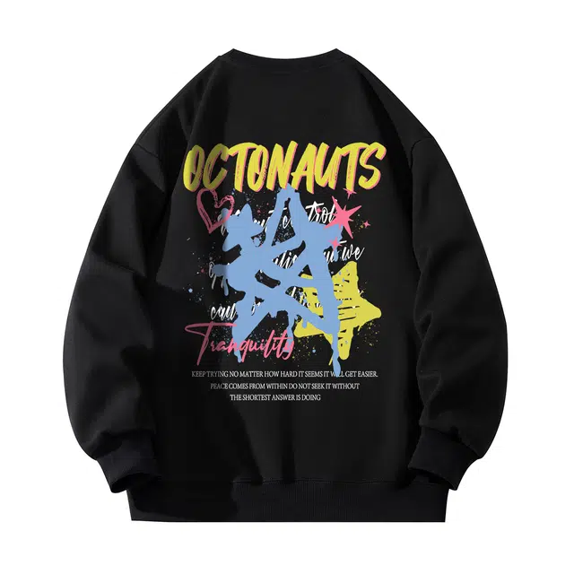 海底小纵队 美式高街卡通趣味手绘涂鸦星星字母流体印花休闲宽松秋学院风套头卫衣 通用