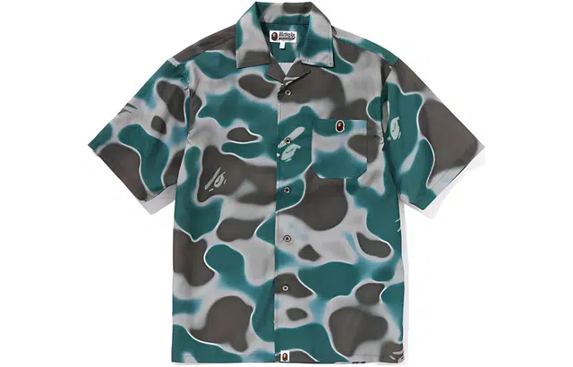 A BATHING APE Liquid Camo One Point Open Collar Shirt