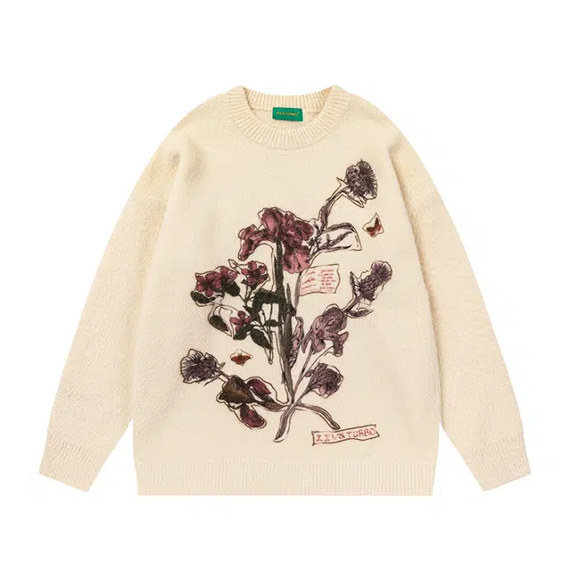 奇迹街区 美式潮牌印花套头舒适百搭宽松针织衫 男女同款