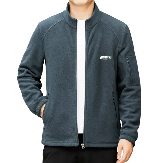 富铤 纯色休闲日常通勤百搭保暖亲肤防风立领长袖拉链开衫卫衣 男款