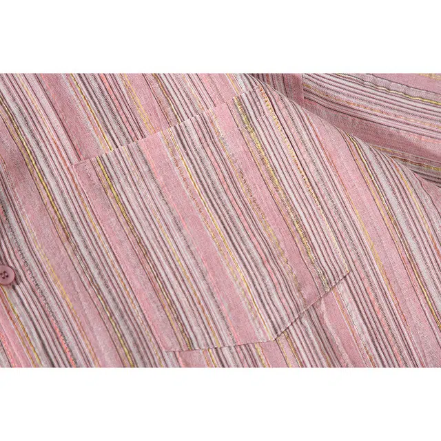 欧路得 美式纹复古潮牌翻领短袖衬衫 男款 粉色