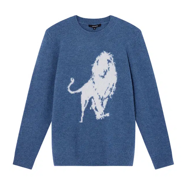 安正 狮子主题针织圆领毛衣 男款