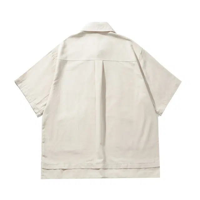 【dme】 美式潮流宽松百搭复古舒适凉感短袖衬衫 男女同款 米色