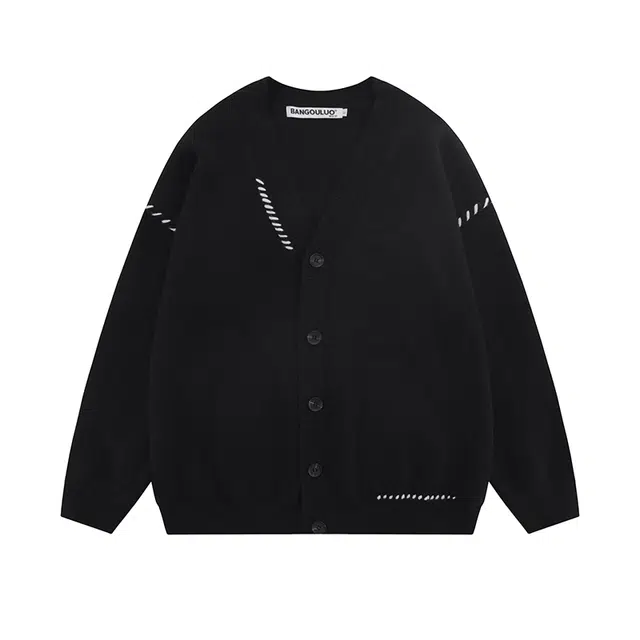 奇迹街区 潮牌纯色开衫宽松学院风长袖针织衫 男女同款