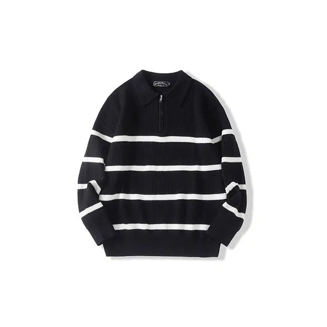 我是大卫 半开襟拉链设计套头针织衫 男女同款 黑色条纹