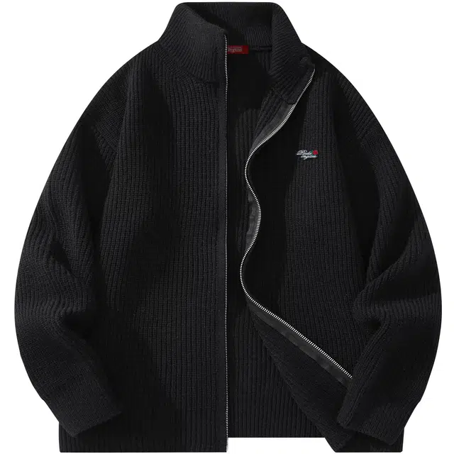 帕丁顿熊 玫瑰花刺绣胸针美式纯色简约条纹宽松休闲立领百搭长袖针织衫 男女同款