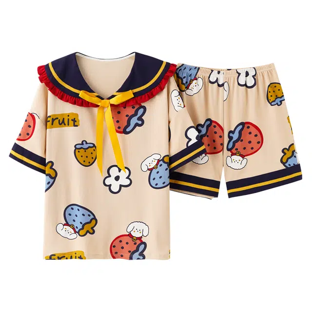 莫代尔 简约柔软亲肤细腻舒适休闲时尚百搭短袖家居服可外穿睡衣套装 女款 花色