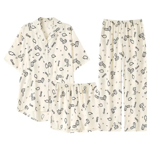 俞兆林 简约时尚卡通翻领柔软短袖可爱舒适休闲家居服睡衣套装 女款 杏色