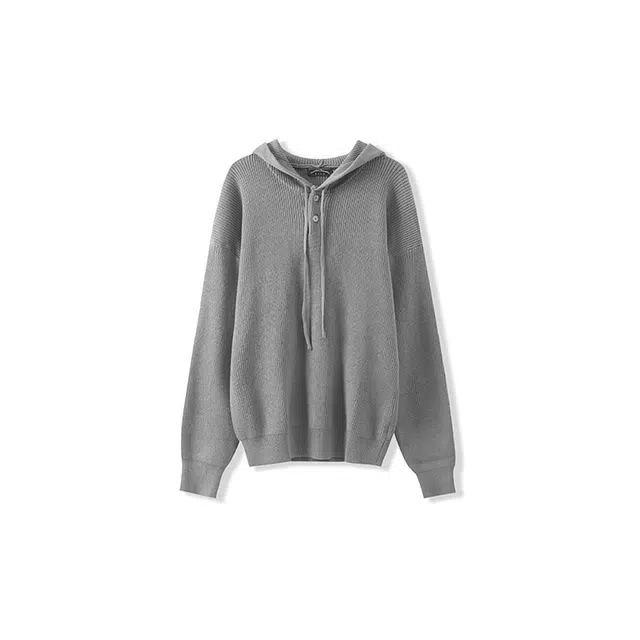 我是大卫 复古连帽套头宽松休闲慵懒感长袖针织衫 男女同款 灰色