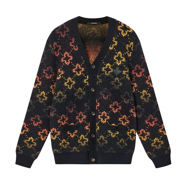 安正 渐变唐草花毛衣 男款 花橙黄