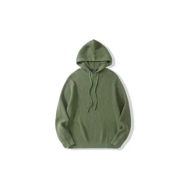 我是大卫 纯色简约慵懒风连帽套头长袖针织衫 男女同款 军绿色