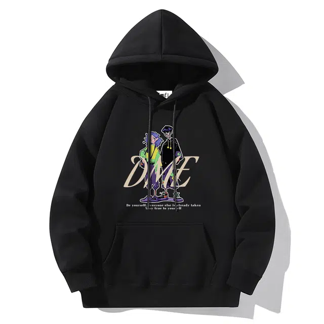 【dme】 美式高街时尚复古字母宽松百搭休闲重磅硬挺连帽长袖卫衣 男女同款
