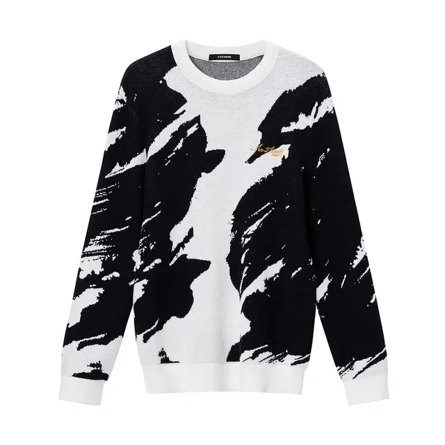 安正 侧边提花针织毛衣 男款 花黑