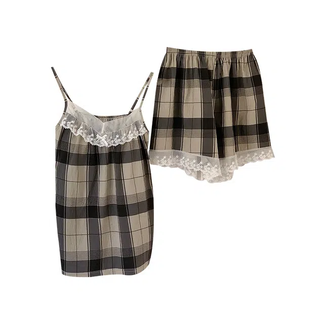 欧诗帛 带胸垫休闲韩版无袖三分裤睡衣套装 女款 图片色