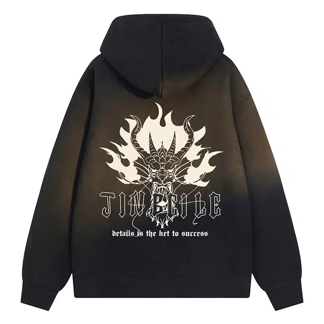 金贝勒 美式复古高街字母印花宽松休闲百搭拉链开衫连帽落肩长袖卫衣 男女同款