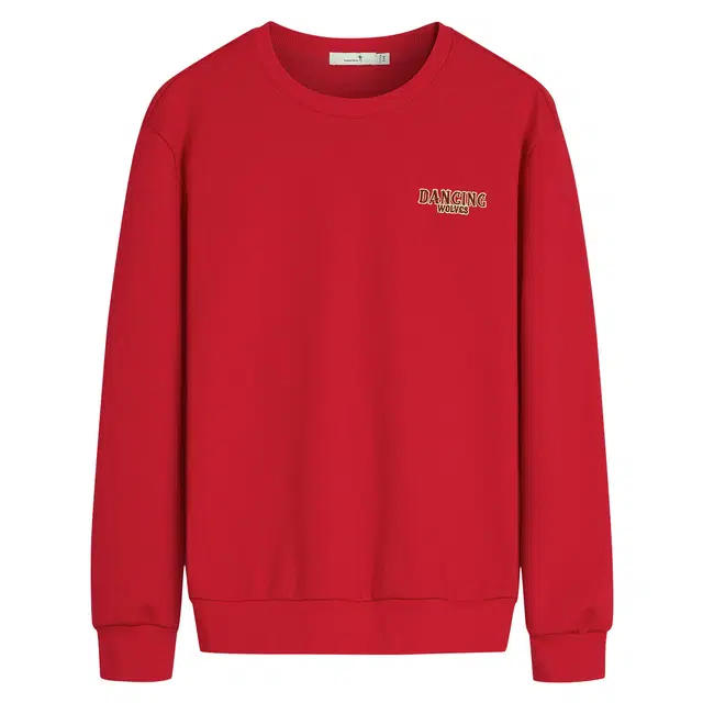 与狼共舞 圆领字母舒适休闲卫衣 男款 大红
