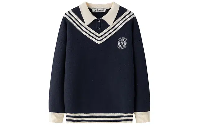 东鲸岁时记 经典基础款宽松学院风慵懒风开衫针织衫 男女同款 藏青色