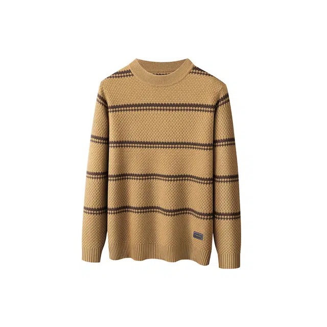 富铤 加厚保暖条纹慵懒圆领针织衫 男款