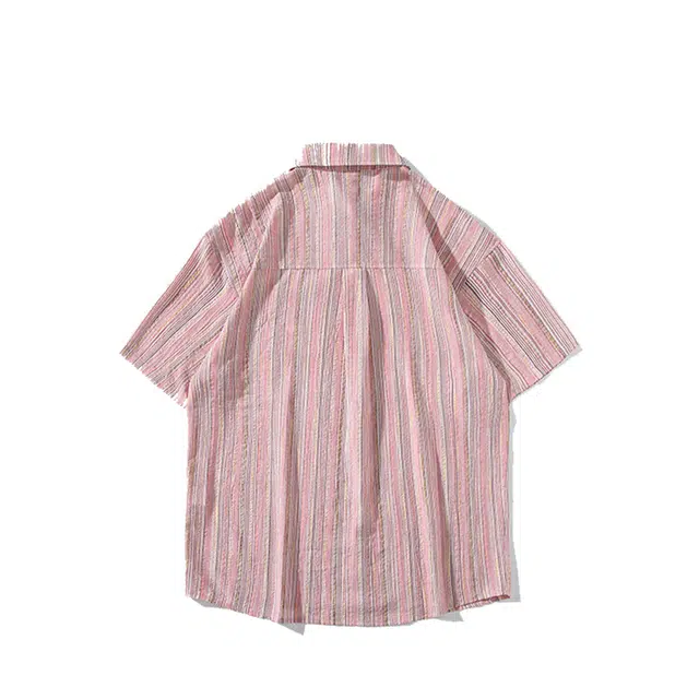欧路得 美式纹复古潮牌翻领短袖衬衫 男款 粉色
