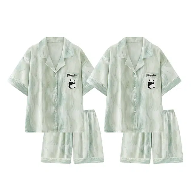 俏韵 翻领舒适短袖卡通家居服可外穿睡衣套装 男女同款