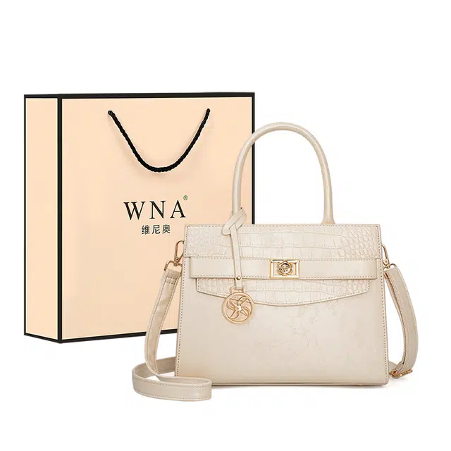 维尼奥 品牌高级时尚简约中年妈妈包国风提花刺绣优雅大气女包高颜值新中式鳄鱼纹休闲托特包 合成革 手提包单肩斜挎 女款 米白色