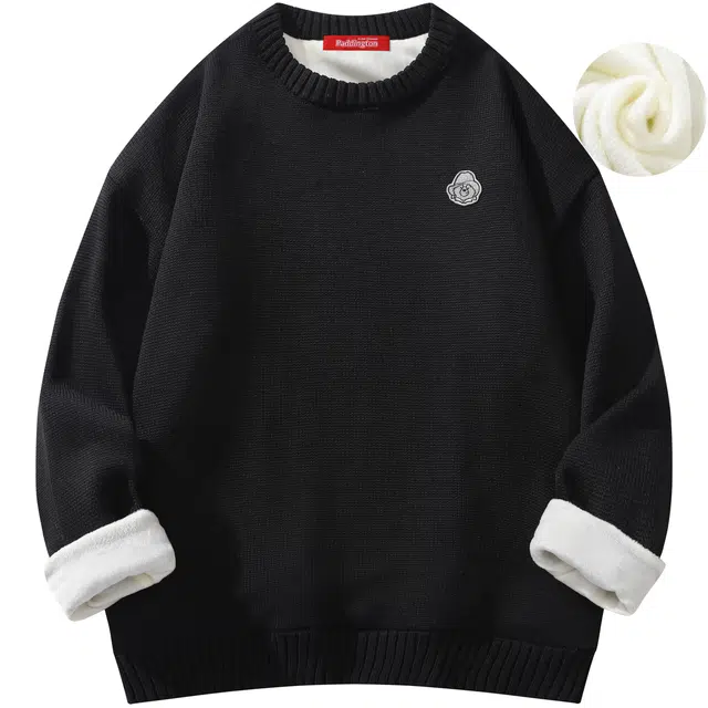 帕丁顿熊 基础小熊刺绣加绒加厚宽松休闲针织衫保暖毛衣 男女同款