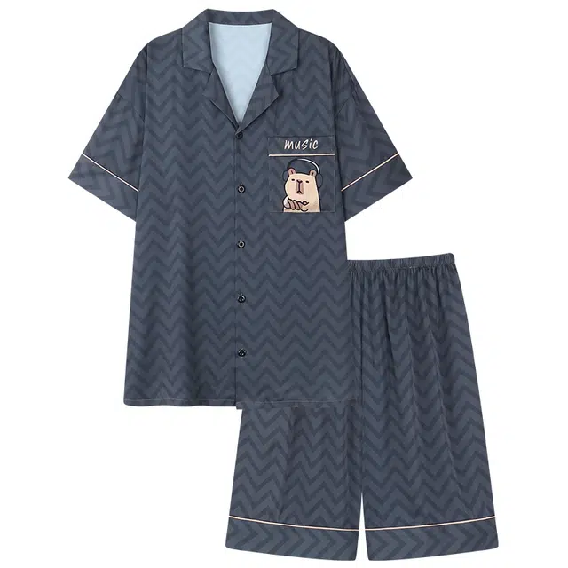 俏霓桐 时尚简约卡通休闲高级感亲肤凉感家居服可外穿睡衣套装 男款 图色