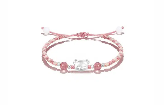 牧言 樱花平安扣国潮复古新中式小众高级感 镂空圆环撞色双色圆珠编织 织物 玉石手链 男女同款情侣款 琉璃