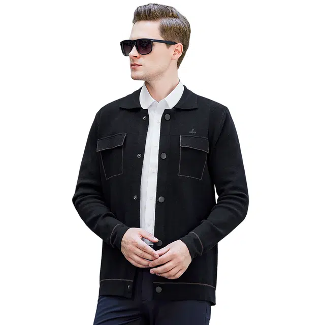 富铤 简约纯色保暖亲肤单排扣日常通勤休闲百搭长袖针织衫 男款