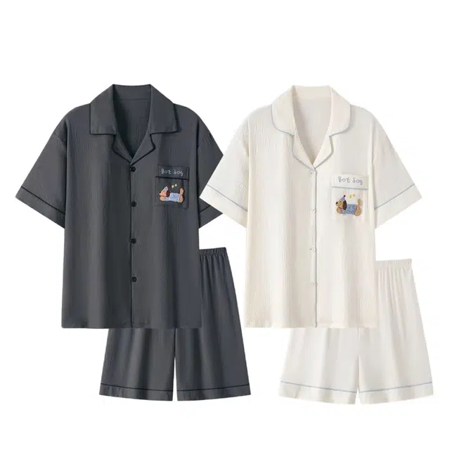 俏韵 翻领卡通短袖薄款舒适家居服可外穿睡衣套装 男女同款