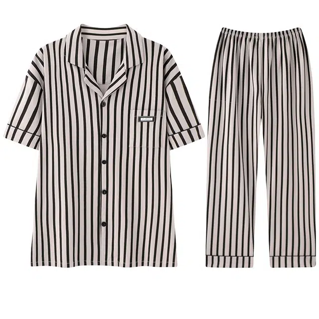 兰缪 纯棉短袖长裤薄款休闲可外穿家居服睡衣套装 男款 图片色