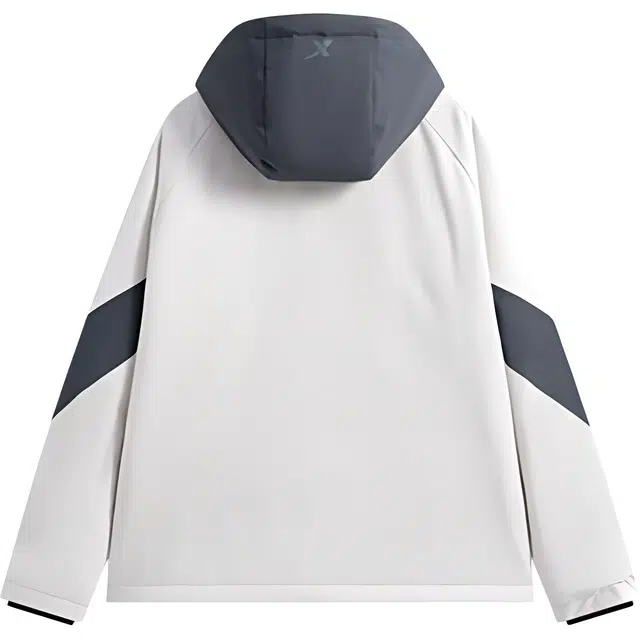 特步 活力系列 保暖连帽拉链运动长袖棉服 男款 古董白/雾淞灰
