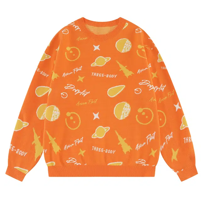 三体 水滴战舰末日之战系列 美式高街休闲满印趣味创意提花保暖圆领宽松简约打底针织衫 男女同款