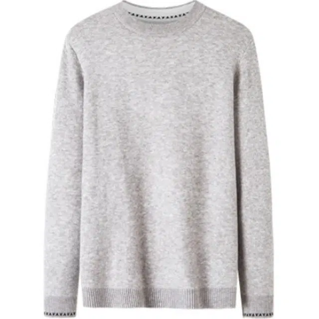 才子 纯色舒适修身长袖针织衫 男款 灰色