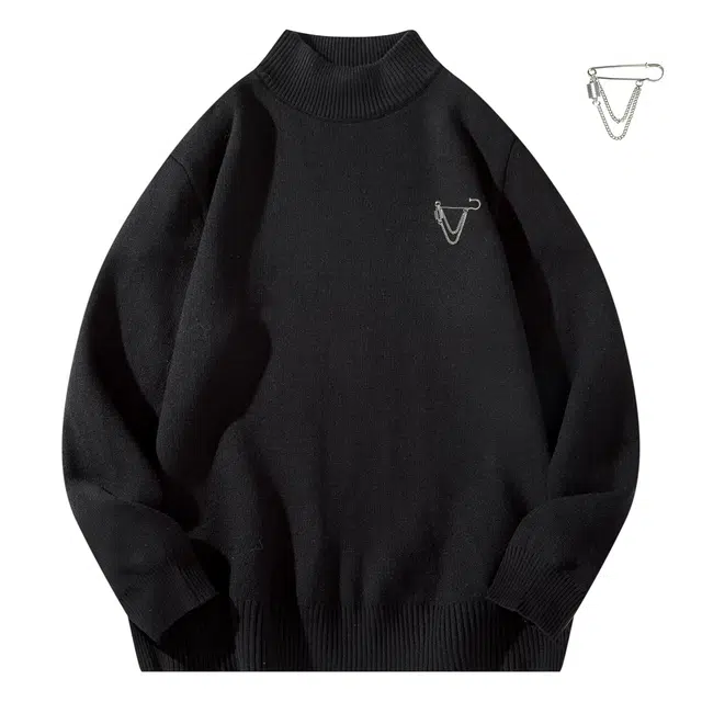 爱肯 学院风穿搭半高领套头宽松休闲纯色长袖针织衫 男女同款