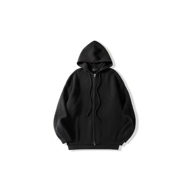 我是大卫 纯色落肩宽松连帽拉链针织衫 男女同款 黑色