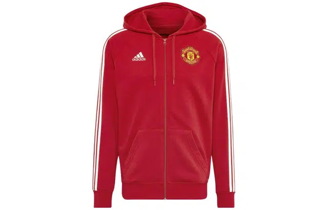 adidas Striped Logo Zip Hoodie Red