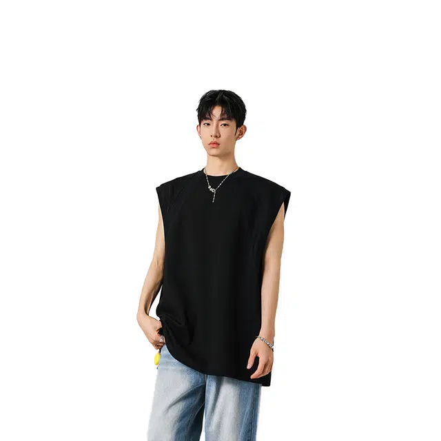 佐菲利 美式纯色舒适百搭潮流宽松无袖背心 男女同款