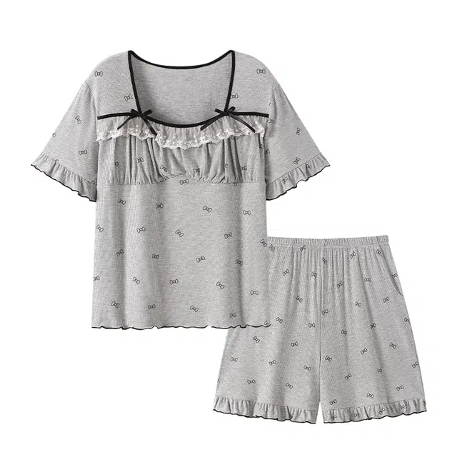 欧诗帛 韩版凉感可外穿短袖三分裤睡衣套装 女款 图片色