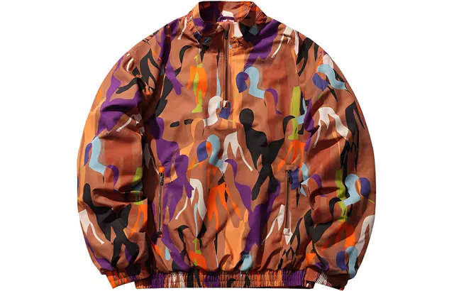 中国李宁 运动时尚系列 宽松长袖半拉链套头夹克 男款 橙色