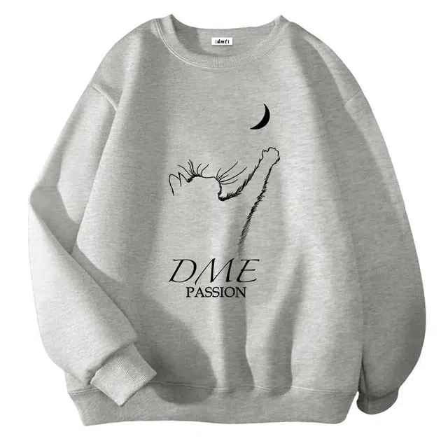 【dme】 猫咪探月线条画图案创意个性百搭学生宽松休闲圆领卫衣 男女同款