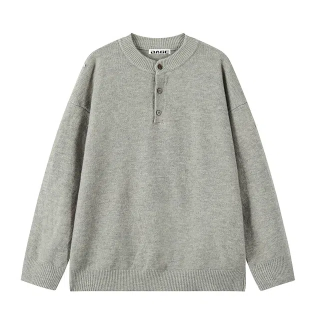 八哥 美式复古百搭基础纯色日常通勤针织衫 男女同款 灰色