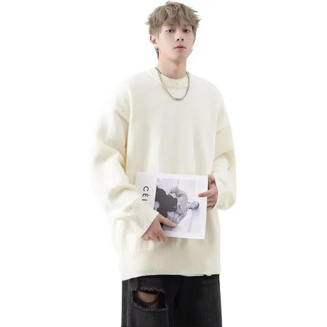 极限涡轮 美式纯色舒适简约慵懒感打底衫宽松针织衫 男女同款