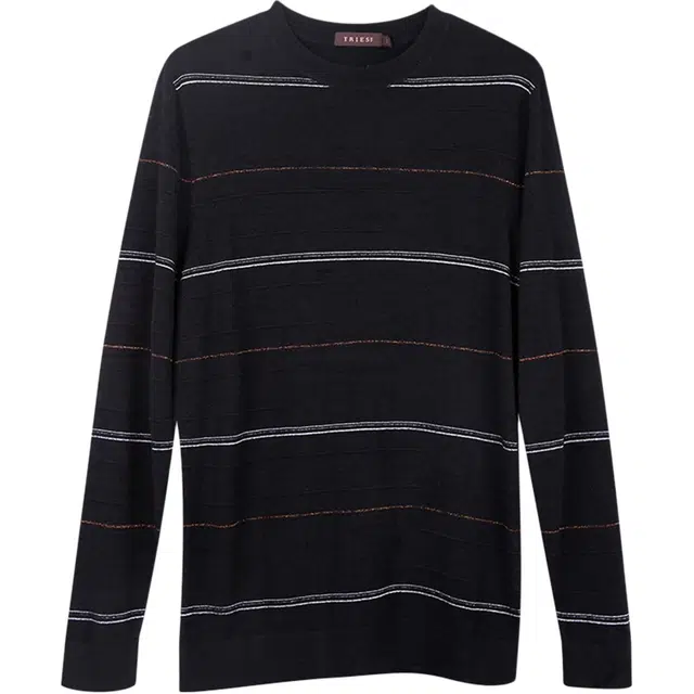才子 撞色提花保暖条纹修身针织衫 男款 黑色
