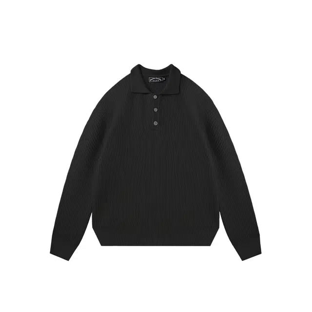 我是大卫 韩版气质纯色慵懒风翻领重磅高级日系针织衫 男女同款