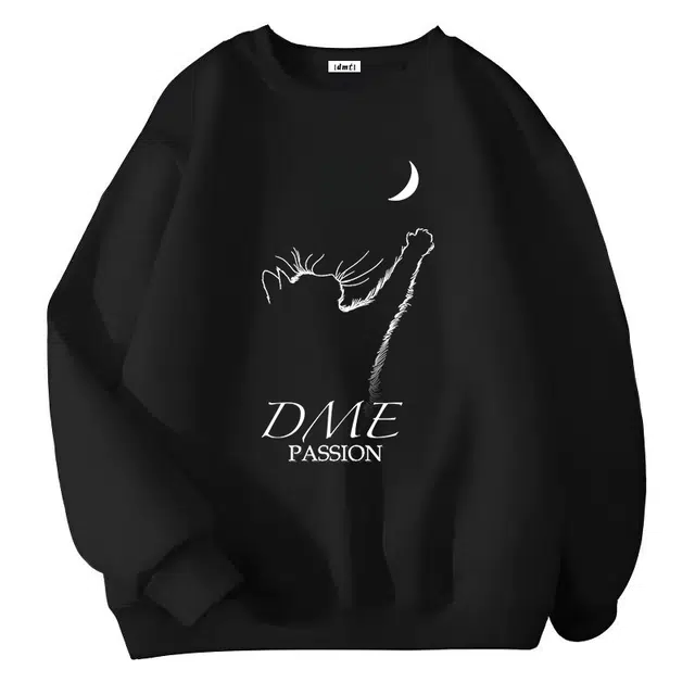 【dme】 猫咪探月线条画图案创意个性百搭学生宽松休闲圆领卫衣 男女同款