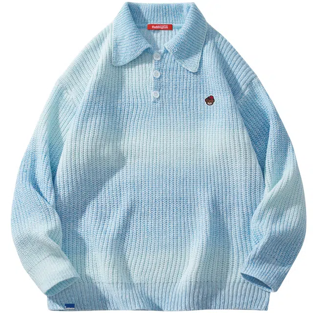 帕丁顿熊 基础款可拆卸小熊胸针多巴胺渐变休闲翻领宽松保暖加厚针织衫 男女同款