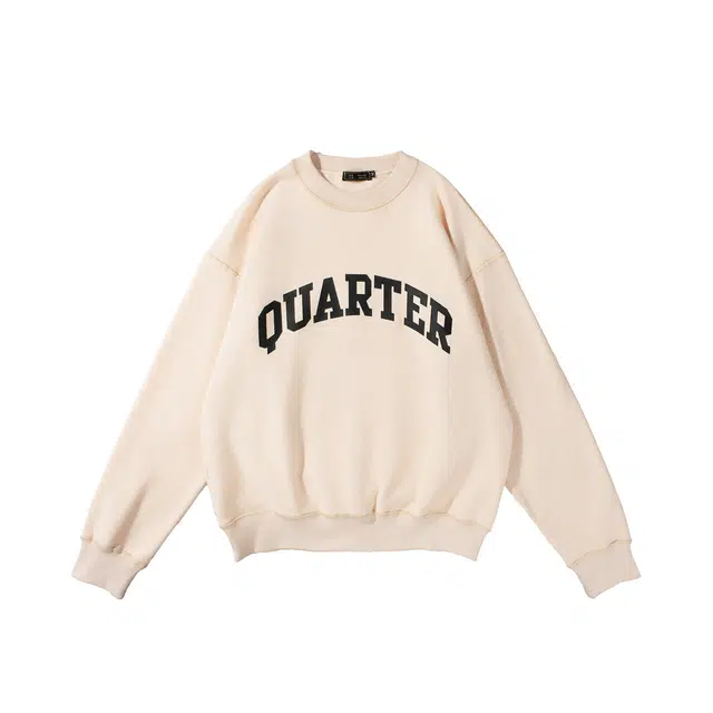 我是大卫 美式重磅字母印花慵懒风宽松圆领套头卫衣 男女同款 米白色