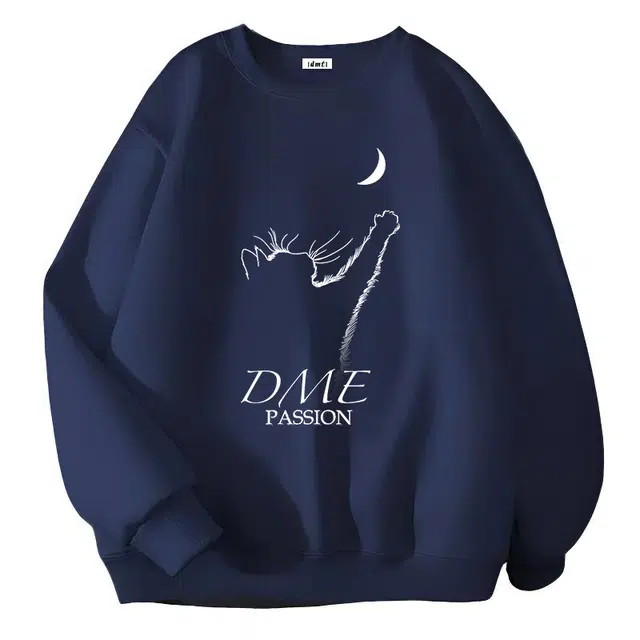 【dme】 猫咪探月线条画图案创意个性百搭学生宽松休闲圆领卫衣 男女同款